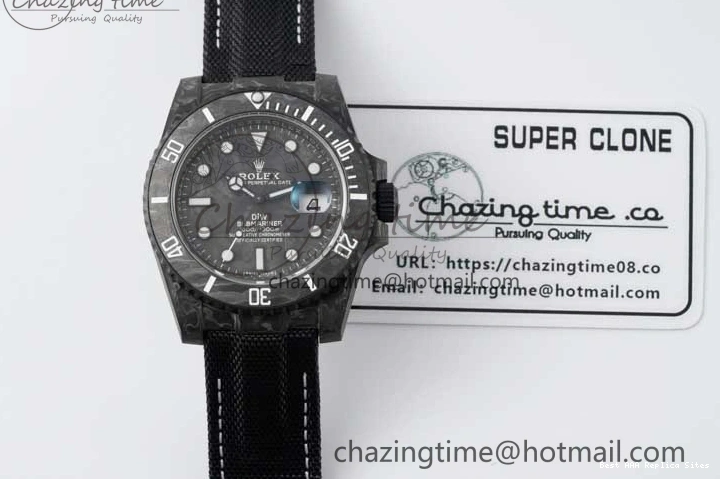 Good Copy Rolex Watches DIW Black Edition Carbon Black Strap AllSeason Nylon VSF 1:1 White VS Dial Best 2165 on Submariner 0121